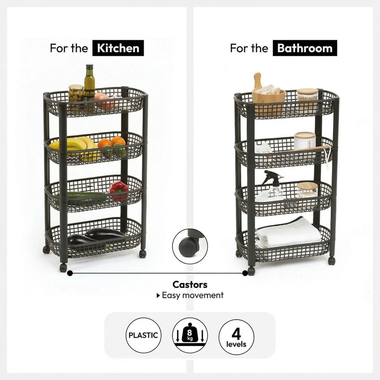Kunststoff-Trolley schwarz mit 4 Körben Five®