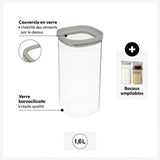 Glazen voorraadpot 1.6 liter vierkant stapelbaar Five®