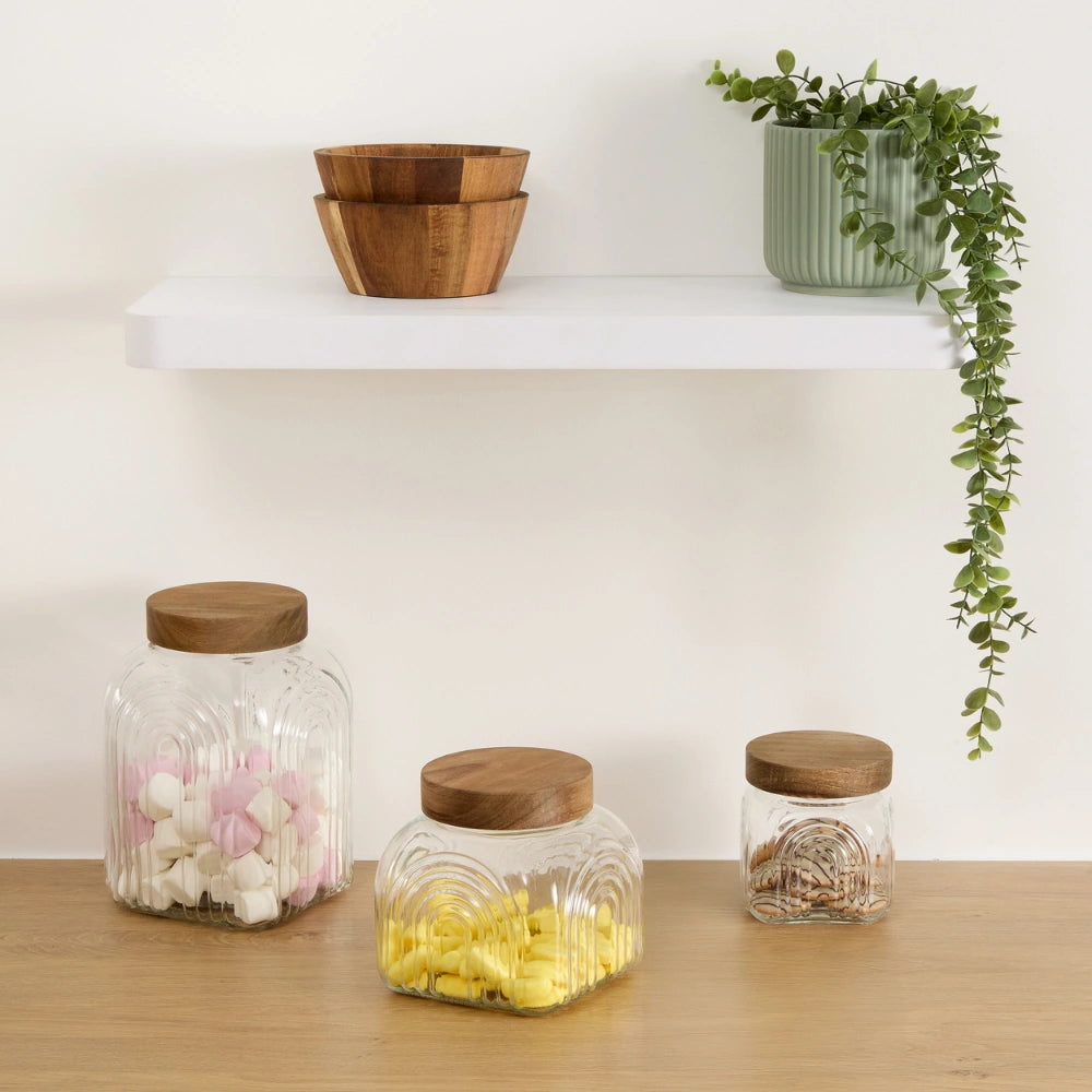 Decoratieve glazen voorraadpot 1 liter Acacia deksel Five®