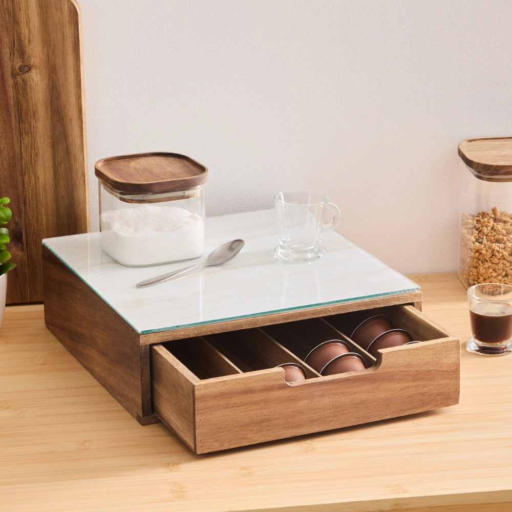 Koffiecup houder acaciahout met lade Five®