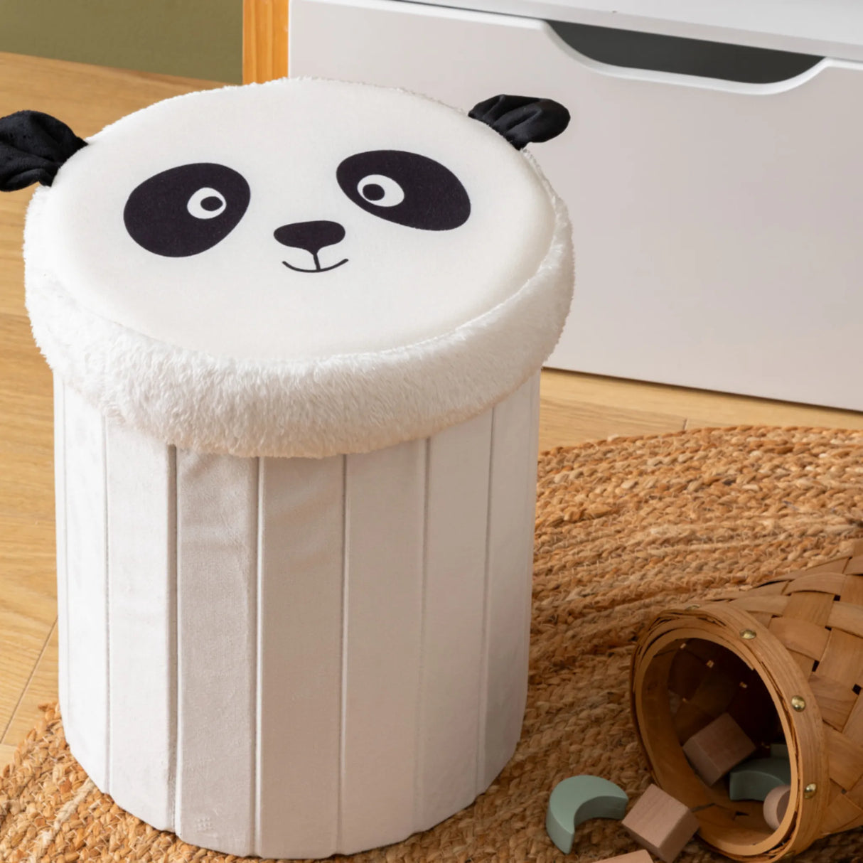 Panda Spielzeugkorb und Pouf mit Deckel Atmosphera