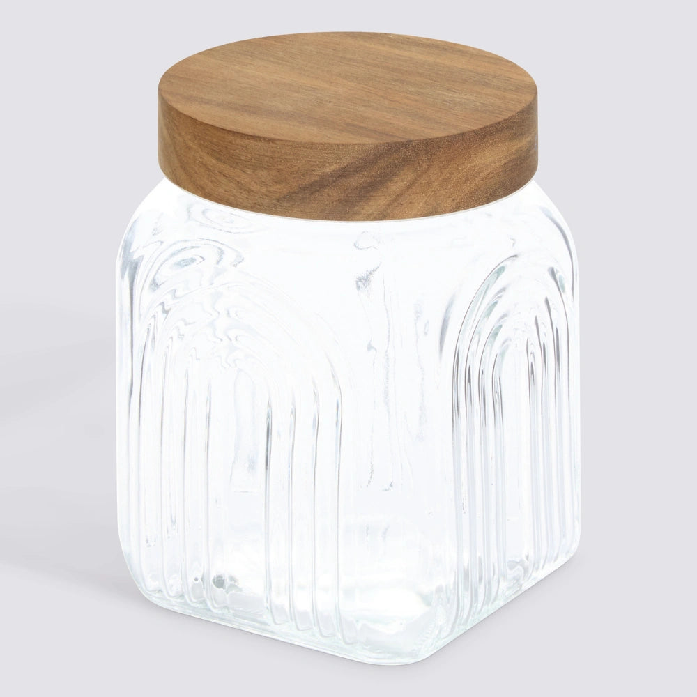 Decoratieve glazen voorraadpot 1 liter Acacia deksel Five®